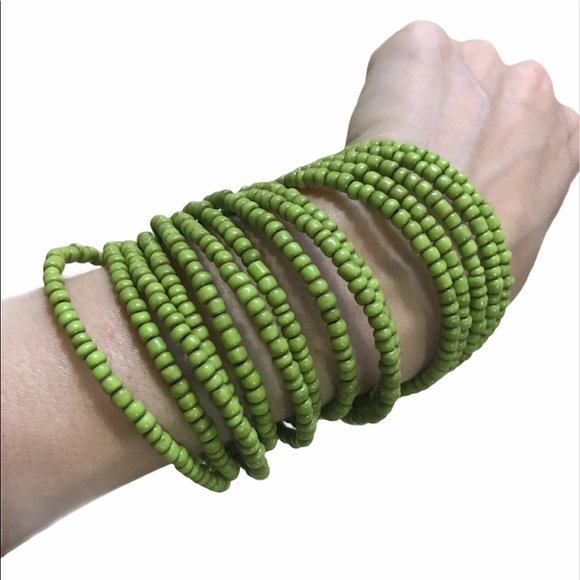 Lime Green Beaded Springy Bracelet - Picture 2 of 9